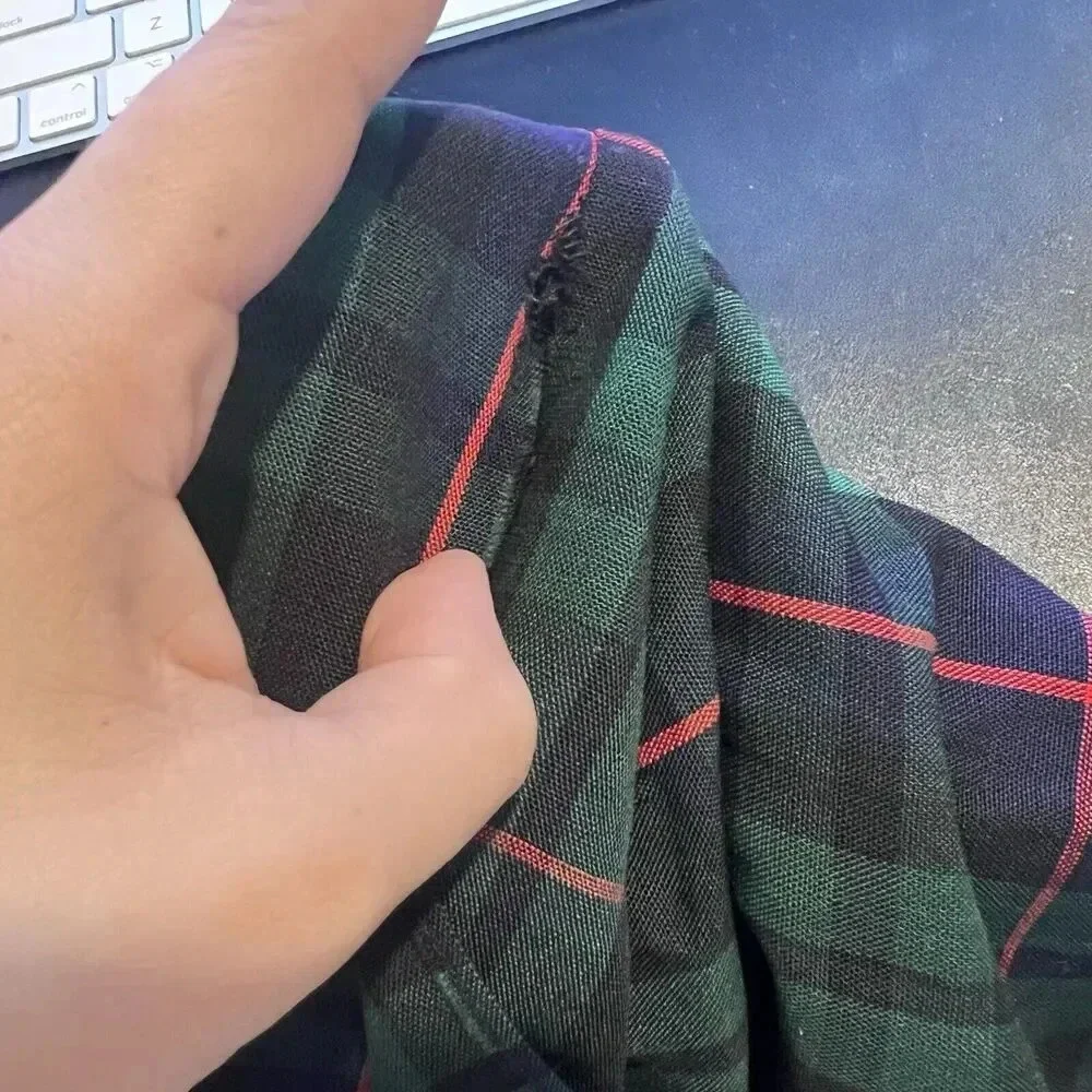 Vintage Blue Plaid‎ Handmade Pleated Skirt Waist 24 Academia Holiday Old Money